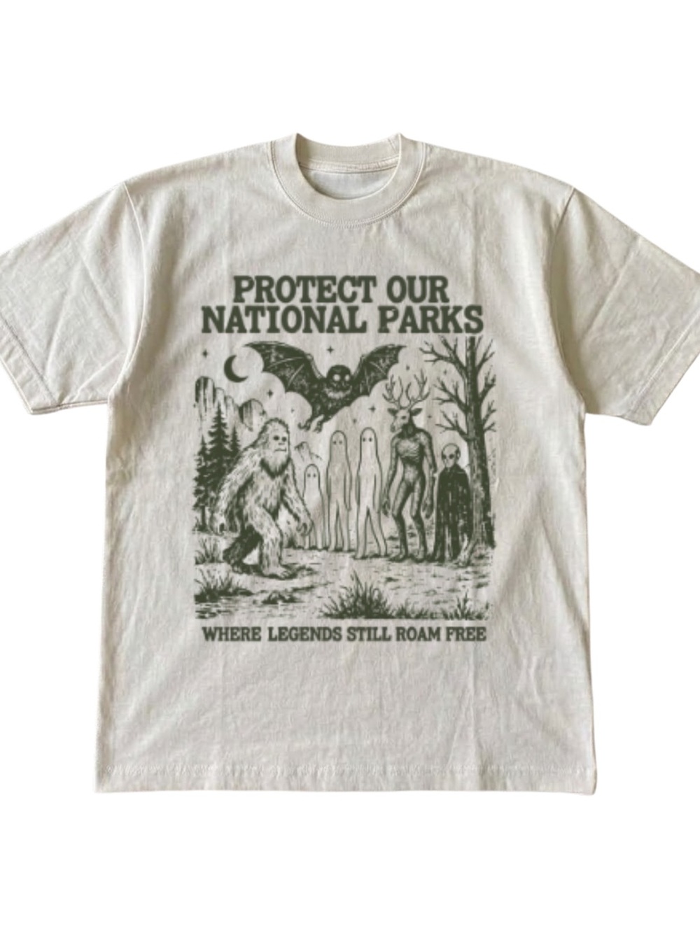Gildan Protect Our National Parks Graphic Tee - Cream with Dark Green Print